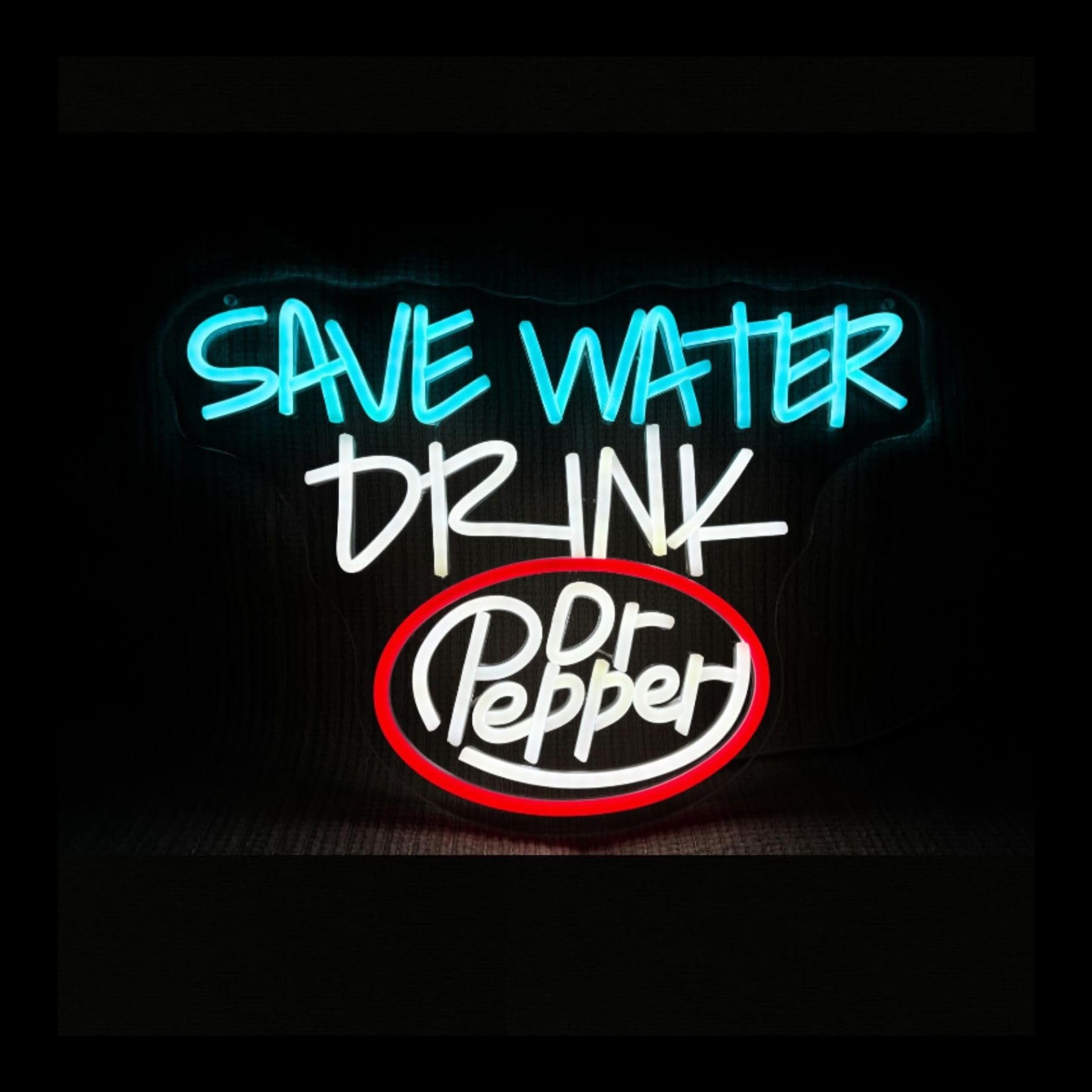Insegna al neon retrò con scritta "Save Water Drink", luce al neon a tema Happy Soda, luminosità regolabile, blu ghiaccio/bianco/rosso, perfetta per decorazioni per feste, bar, decorazioni per la casa