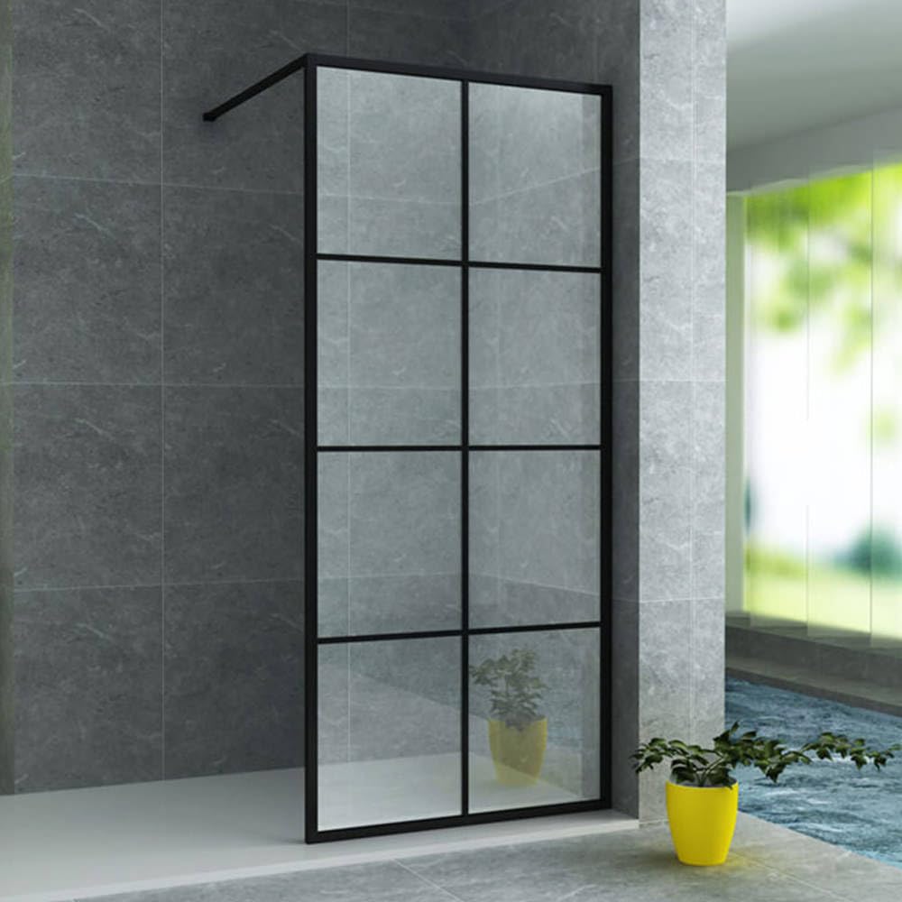 ALONI Walk In Duschwand ESG Sicherheitsglas 8 mm Nano Beschichtung begehbare Dusche Glaswand Badezimmer Duschabtrennung mit Stabilisationsstange 200 cm Höhe 80 cm Breite Schwarz Matt