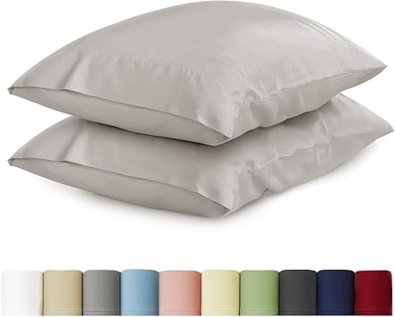URBANHUT King Size Pillowcases Set - 100% Cotton Set of 2 400 Thread Count Pillow Cases, Sateen Weave Soft & Breathable Pillow Covers - Hotel Quality, Cooling Pillowcase for Sleeping - Silver Grey