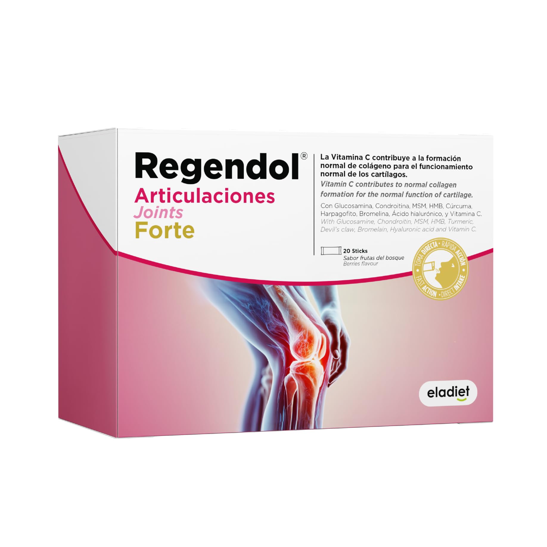 REGENDOL ARTICULACIONES FORTE [Sticks] - Glucosamina, Condroitina y HMB - Huesos, Articulaciónes y Musculos - Con Vitamina C, MSM, Acido Hialuronico, Curcuma y Harpagofito | ELADIET