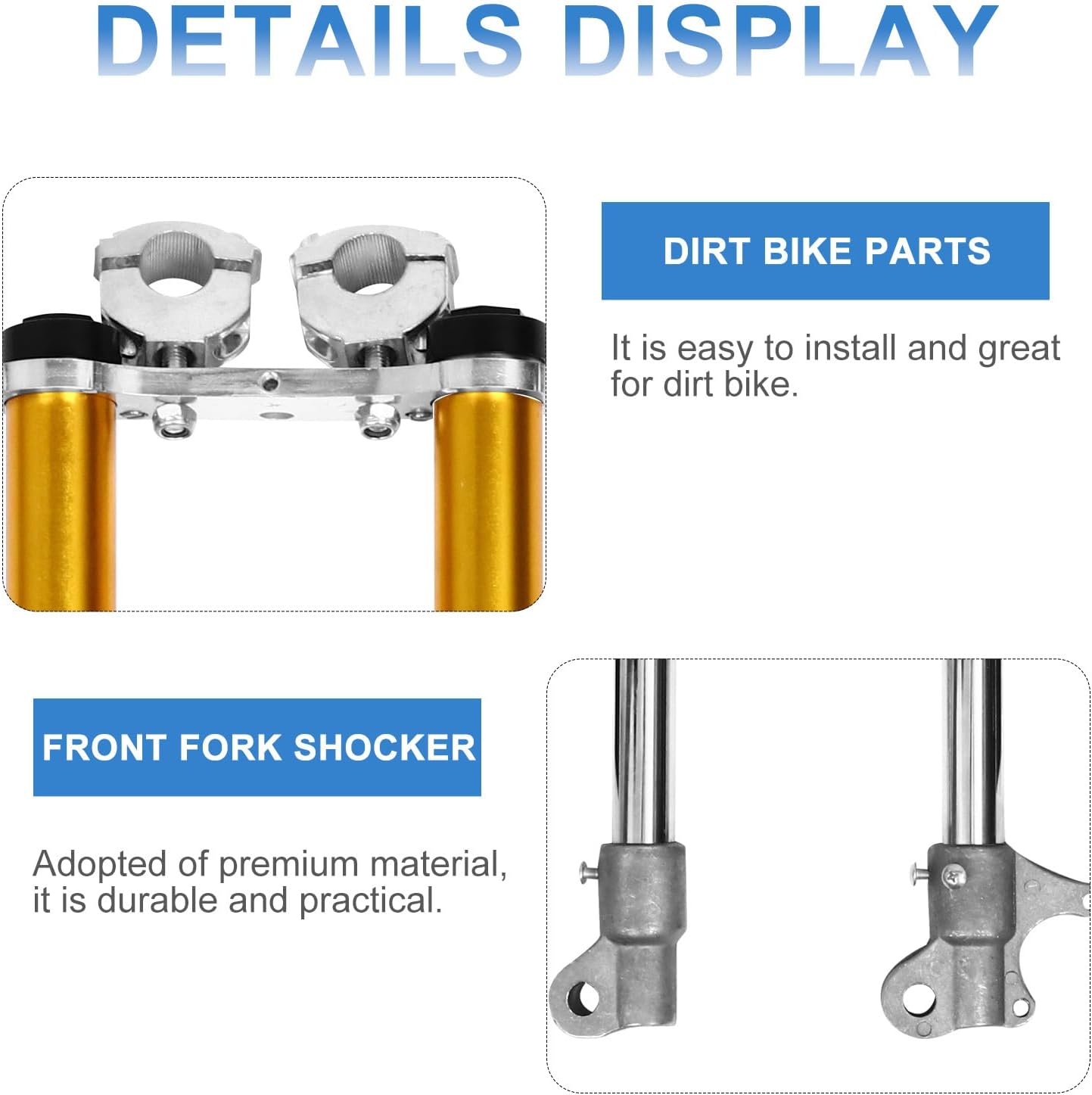 VICASKY Pit Bike Forks Mini Bike Front Forks Mini Front Suspension Motorcycle Shock Gold Stock for 49cc Motocross Pit Replacement Parts 21.6X2.3X1.4inch