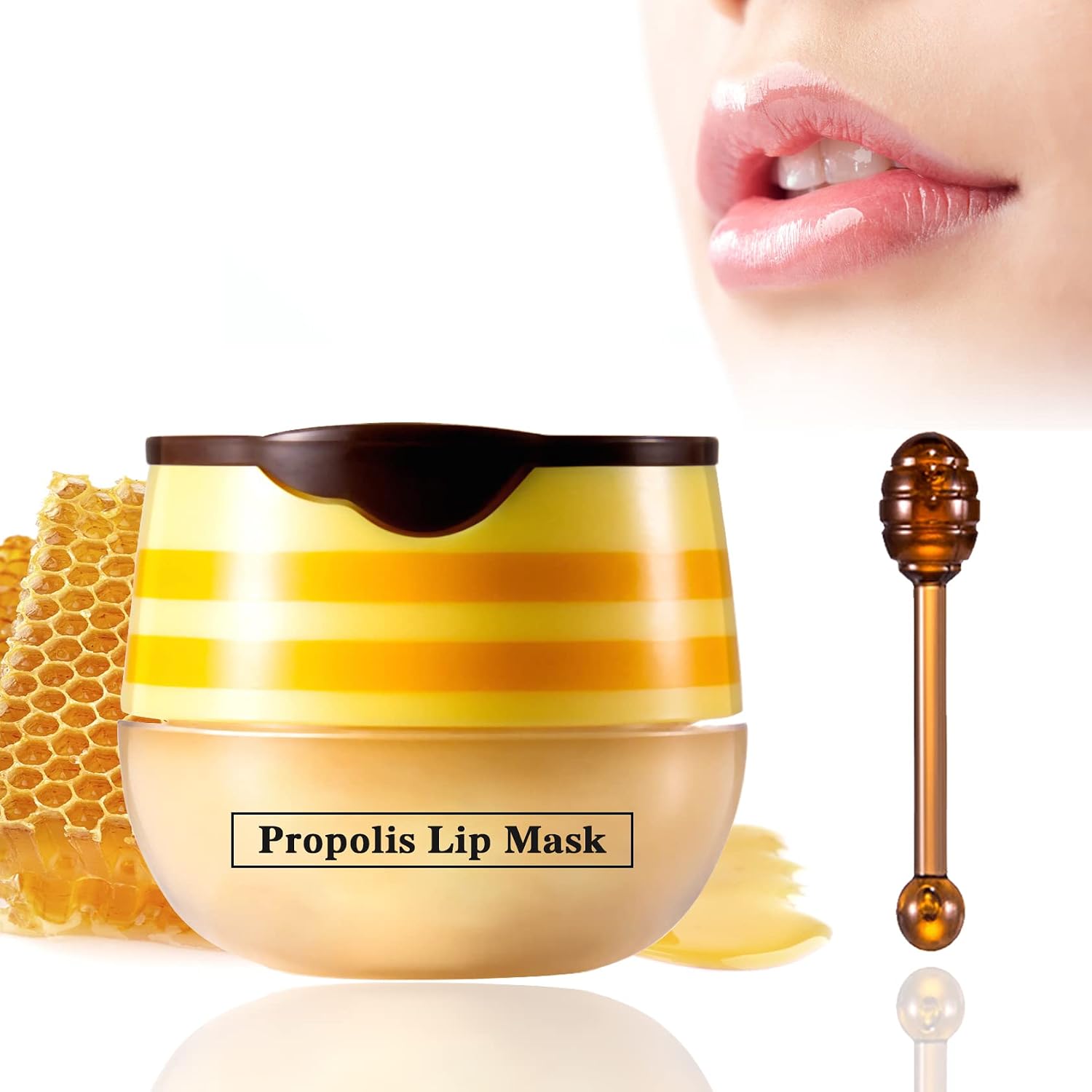 Honey Lip Mask，QIUFSSE Bee Balm Lip Balm Honey Pot Lip Masks for Dry Lips Bee Balm for Lip Care Lip Moisturizing Cracked Lip Scrubs Exfoliator