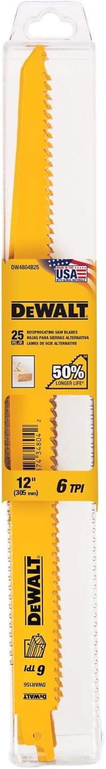 DEWALT ACCESSORIES DW4804B25 12" 6TPI Reciprocate Blade