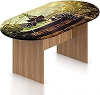 Vista 22 de Mantel ajustable ovalado, decoración de molino de viento, de poliéster elástico, mantel medieval con estampado de molinos de viento españoles