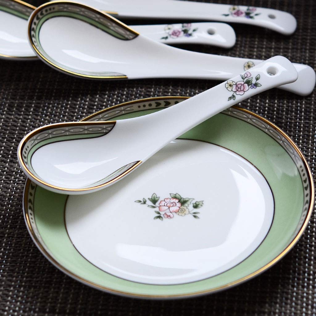 Lot de 10 cuillères en céramique, petites cuillères ménagères, cuillères à riz, en porcelaine d'os et en céramique, cuillères de 14 cm de long pour manger