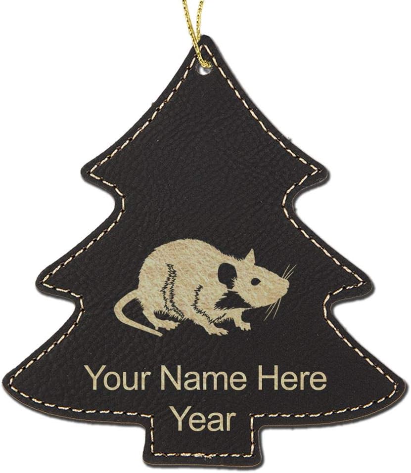 LaserGram Personalized Christmas Ornament, Rat, Faux Leather, Custom Laser Engraved Gift Idea (Tree Shape, Black)
