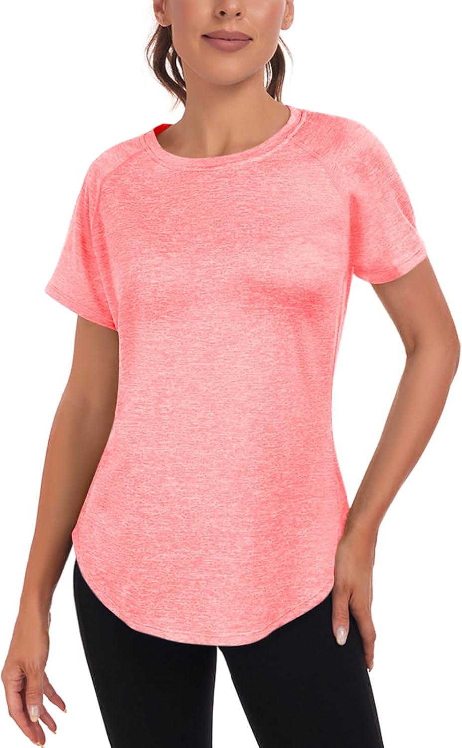 Women's Long Workout Tops,Short Sleeve Dry-Fit Mesh Open Back Loose Fit Gym Athletic Running Shirts Exercise Tee - Image 2