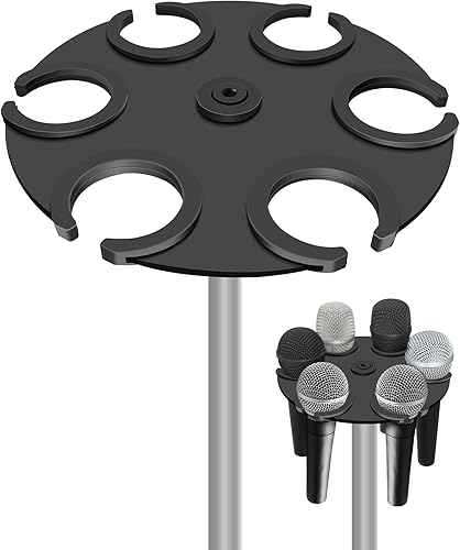 Soporte para múltiples micrófonos de hasta 6 micrófonos (acolchado de aluminiogoma) para micrófonos dinámicos, con cable e inalámbricos, organizador