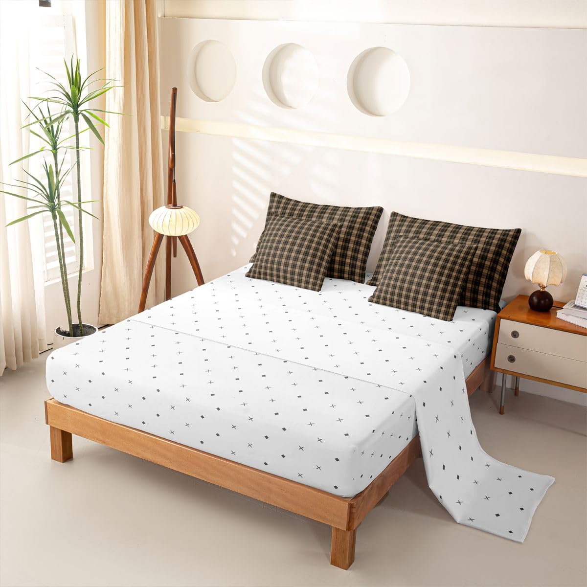 Loussiesd Borwn Green - Juego de funda de edredón con sábanas, 7 piezas, tamaño doble, cama en una bolsa, juego de ropa de cama para niños y niñas, decoración de dormitorio, transpirable, suave y