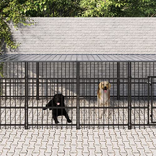 GeenYuu Outdoor- Hundezwinger mit Dach aus pulverbeschichtetem Stahl 11, 26 m², wetterfest, mit Tür und robustem Metall für Welpenauslauf, Garten, Schutz und Sicherheit im Hof