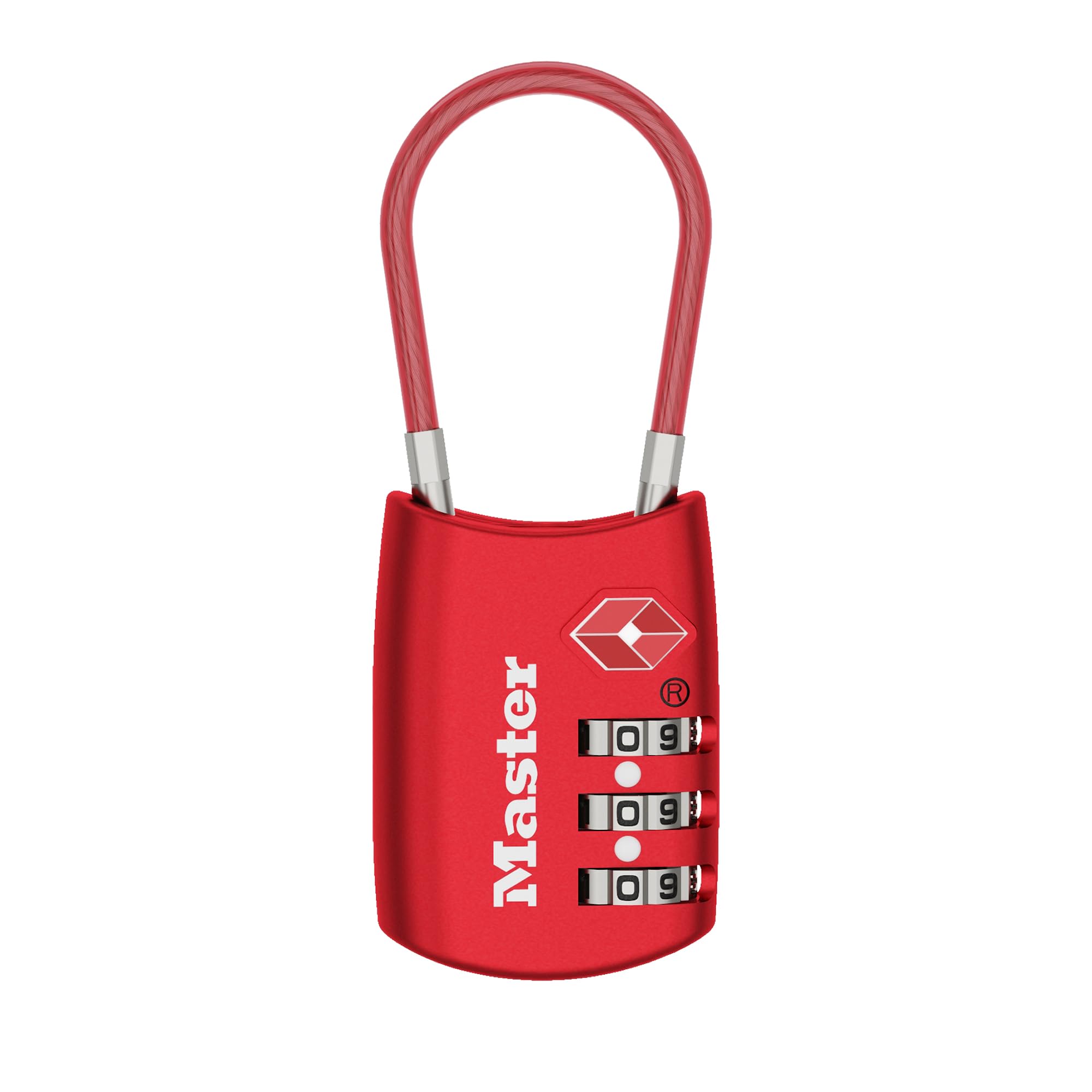 Master Lock Kłódka z możliwością ustawienia własnej kombinacji zamka szyfrującego z atestem TSA,1 szt., czerwona, 4688D
