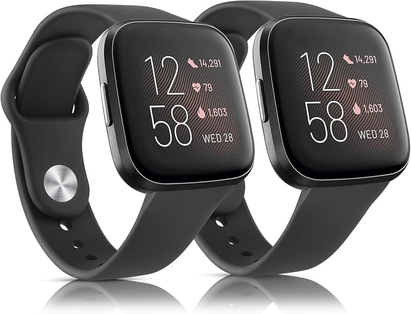 2 Pack Waterproof Bands for Fitbit Versa 2 Bands for Women Men, Soft Breathable Silicone Sport Replacement Wristbands