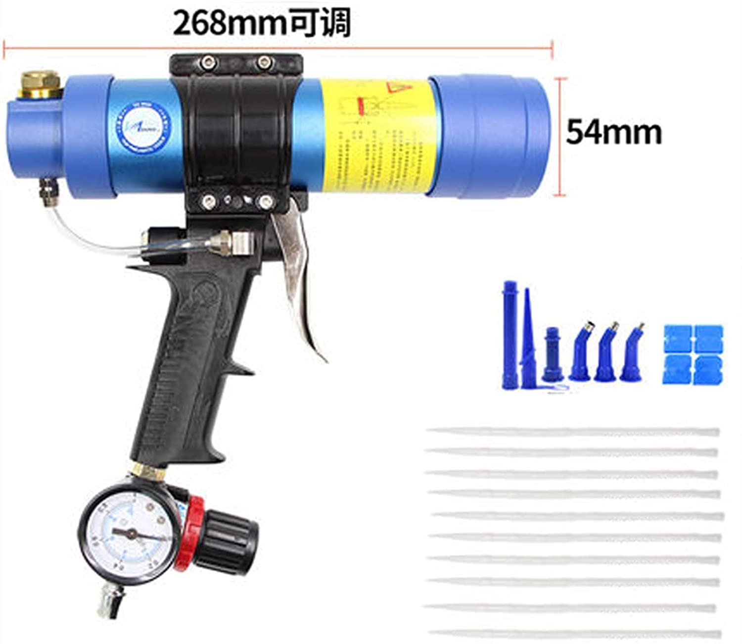 Pistola de calafateo de Aire de 310 ml/dispensador de Cartucho neumático aplicador de sellador de Silicona Herramienta de Pegado de Vidrio Pistola de calafateo de construcción para calafatear, Llena