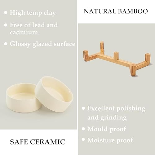 Miniatura 3 de SPUNKYJUNKY Juego de cuencos de cerámica para perros y gatos con soporte de madera, moderno y bonito juego de agua para alimentos con peso para