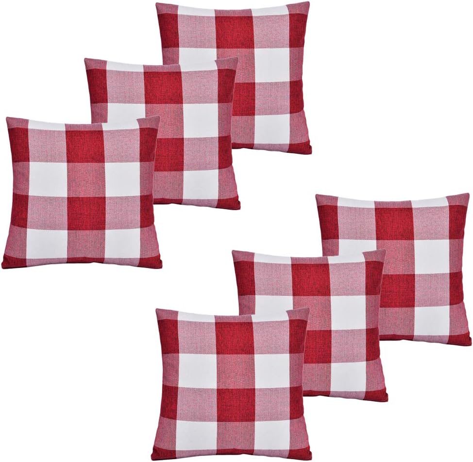 Set of 6 Throw Pillow Covers Plaid Cushion Cases Cotton Linen Square Pillow Covers for Home Decor Sofa Bedroom Car, 18x18in/45x45cm (45x45cm/18x18 inch, Black&Grey Lattice)