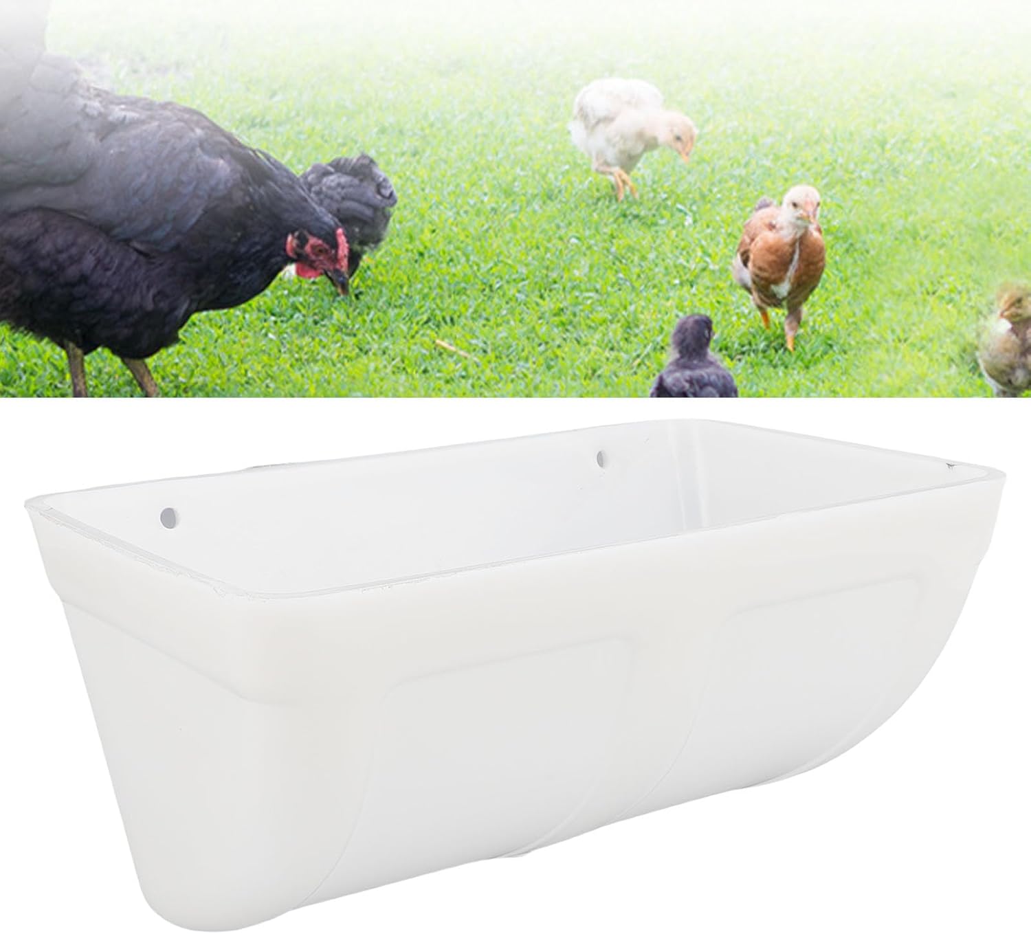 Hanging Poultry Feeder, Large Capacity Plastic Chicken Feeder Trough with No Waste Design, for Chickens Ducks Turkeys Quail Baby Chicks (White)