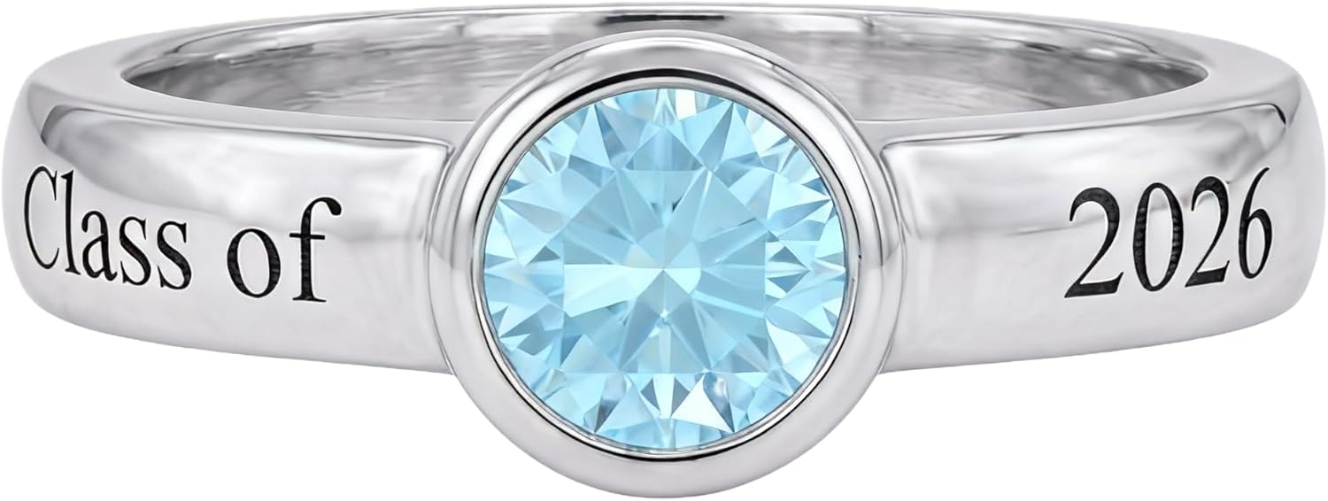 Class Rings for Women High School, 925 Sterling Silver College Graduation Ring, Personalized Women's Birthstone Ring, Senior Class of 2026 Rings Jewelry Gift Customizable