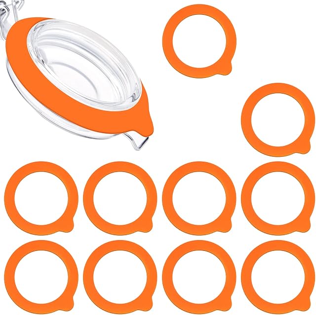 SAVITA 10 Pcs Silicone Replacement Gaskets, 3.75 Inch Silicone Seals Airtight Jar Replacement Gaskets Silicone Gasket Sealing Rings for Regular Glass Jars Mason Jars (Orange)