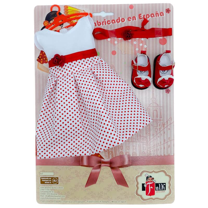 FOLK Artesanía Set Abito per bambola 40 cm. Sintra, Simona classico regionale tipico andaluso fiammingo con pettini, castagne e scarpe. Bambola non inclusa (nero lunare rosso