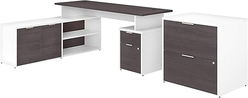 Bush Business Furniture Jamestown Escritorio en forma de L con cajones y archivador lateral, 72 W, gris tormentablanco