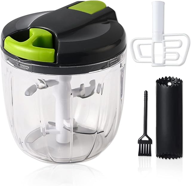 Ruucy Portable Manual Food Chopper, 900ML Onion Chopper Pull String with 5 Stainless Steel Blades, Hand Chopper Mincer Multifunction Manual Vegetable Cutter For Onion Fruit Garlic Meat