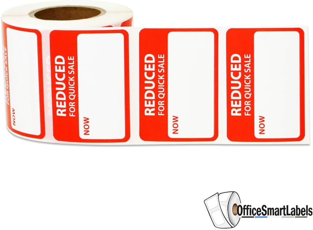 Reduced for Quick Sale Now for Retail Clearance Price Tag Stickers - 1.65 x 1.15 Inch Custom Writable Label Pricing Stickers - Pressure Sensitive Adhesive, Semi-Gloss Coated - 300 Labels/Roll