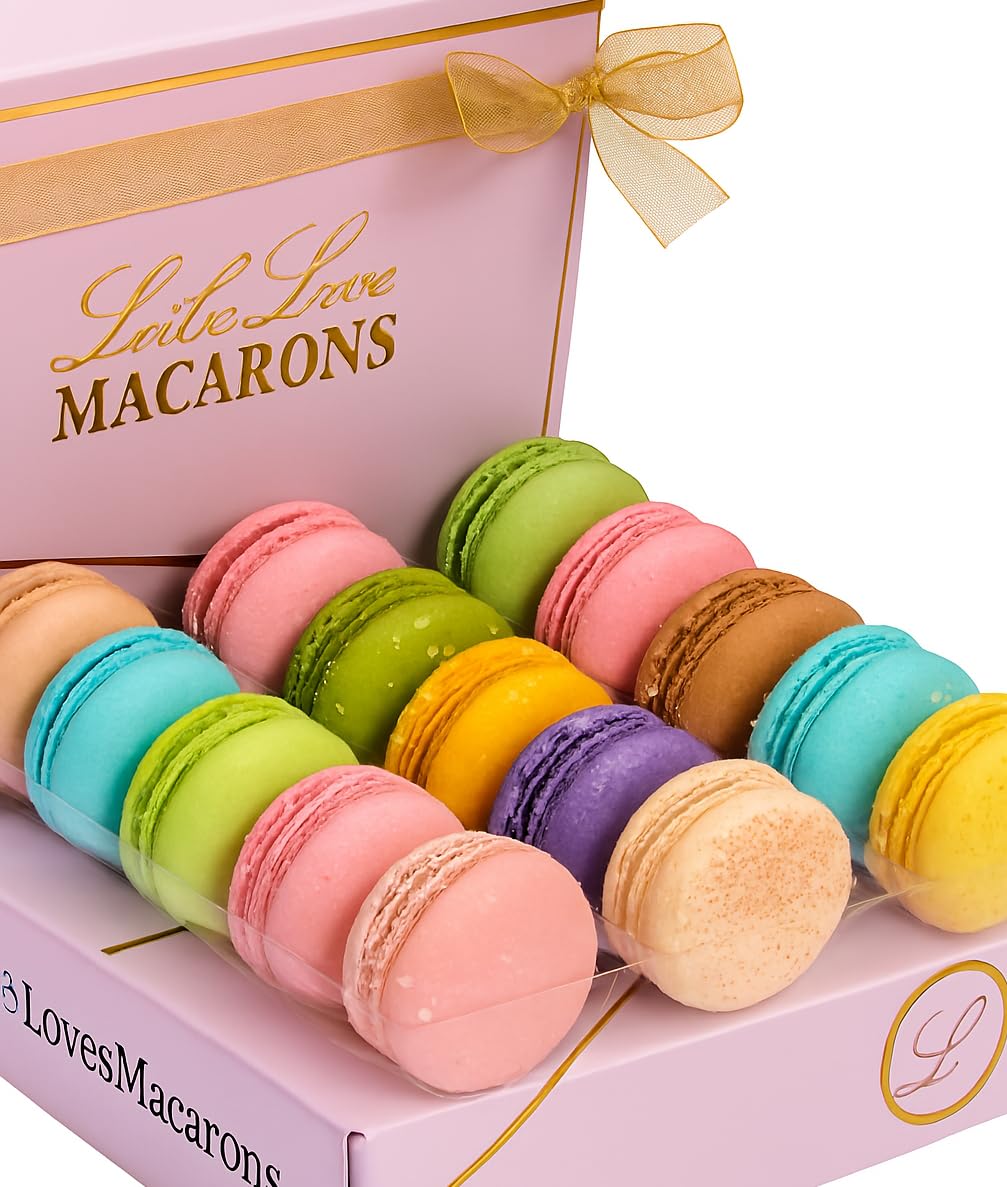 Leilalove Macarons - Mademoiselle de Paris - Collections of 15 - Gift box varies in color Macarons are packed individually for maximum freshness/damage prevention Free Enclosure card with your message
