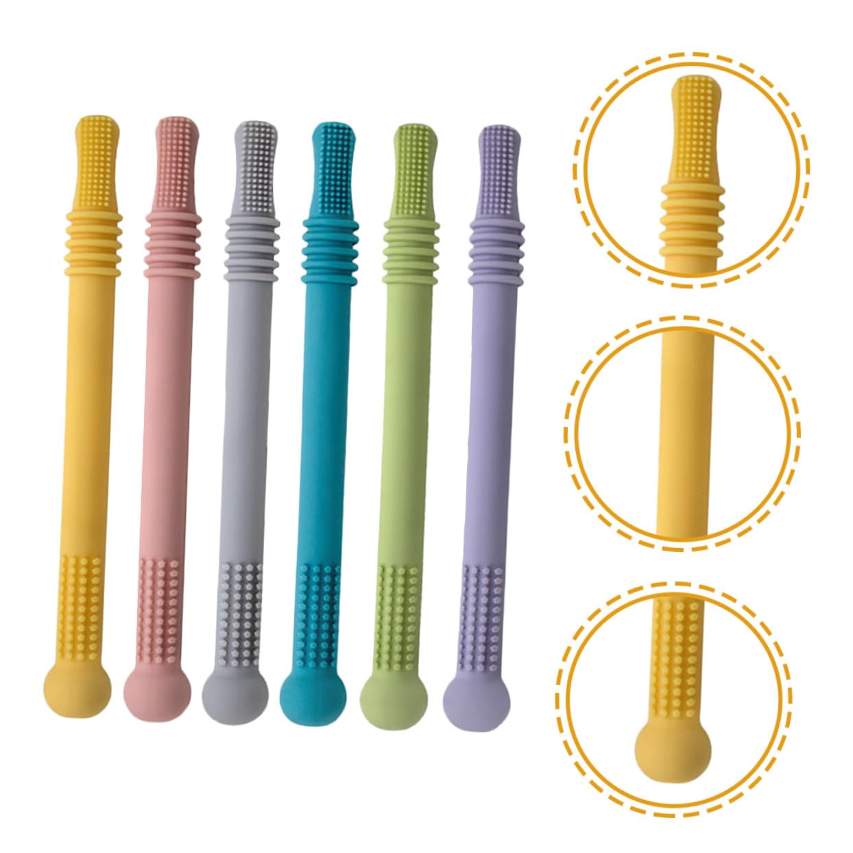 Mipcase Stick Denti in Silicone 6 Pezzi per Dentizione Ragazzo Ragazza | Tubi Cavi, Formato Cannucce, Massaggio Gengive, Sviluppo Sensoriale e Presa, Regalo Nascita o Compleanno