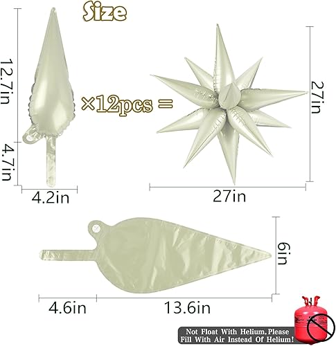 Miniatura 2 de Moukiween 60 globos de estrella color crema, globos de papel de aluminio de estrella de explosión de 12 puntos para cumpleaños, baby shower,