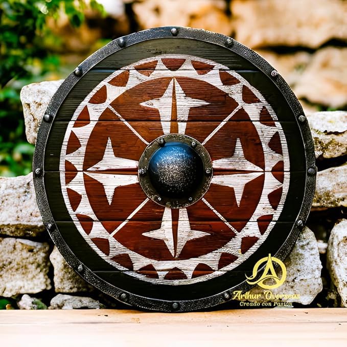 Średniowieczna ręcznie wykonana Uhtred Last Kingdom autentyczna drewniana tarcza wikingów 61 cm, Jasne, 24 Inch