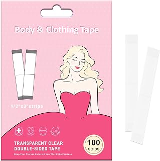 Double Sided Body & Clothing Tape (100 Strips) – Clear Hypoallergenic Fashion Tape for Dresses Adhesive for Sensitive Skin