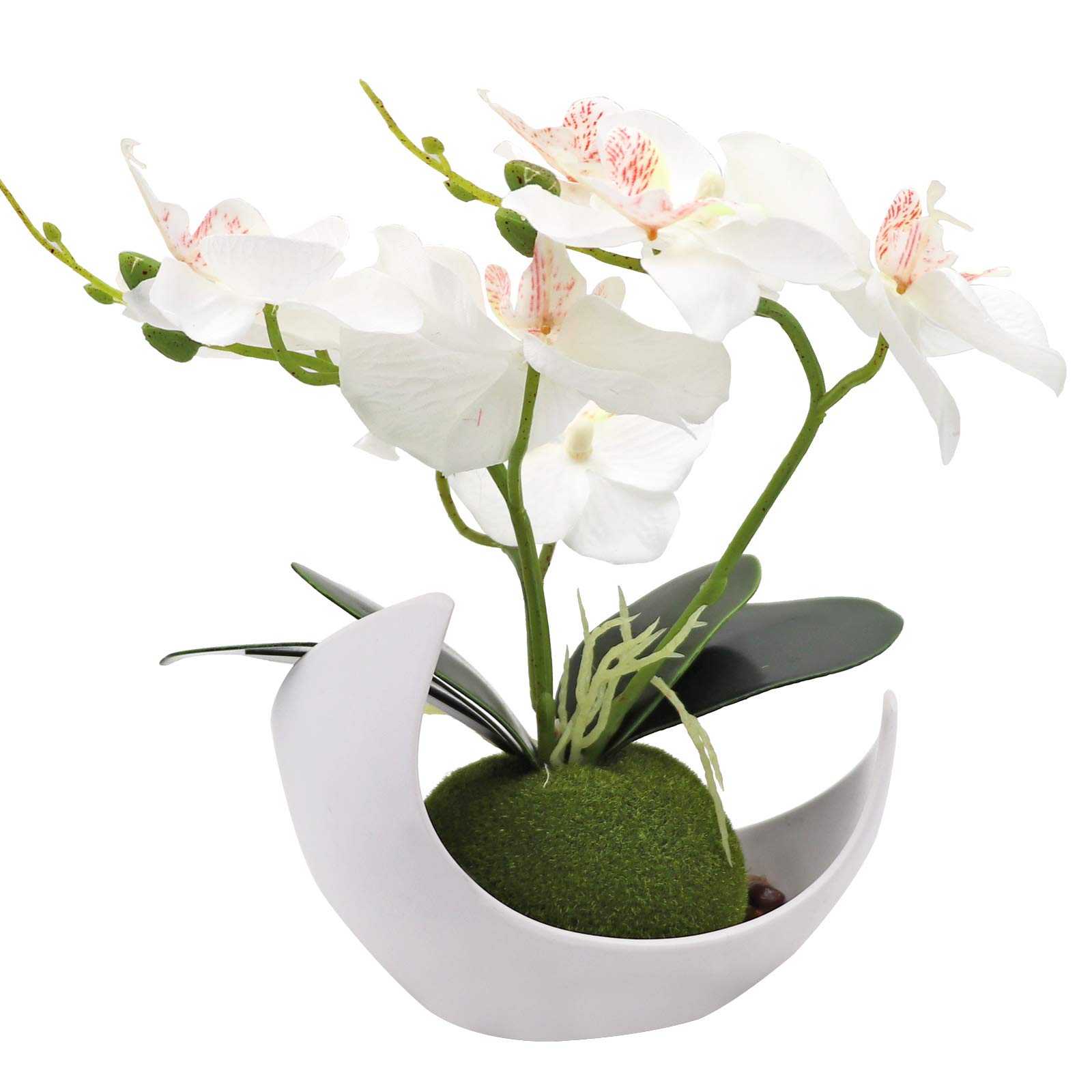 Flor de orquídea artificial, arreglo floral de Phalaenopsis blanco con jarrón, planta en maceta Bonsái para boda, fiesta, oficina, mesa, centro de mesa, baño, decoración del hogar 2