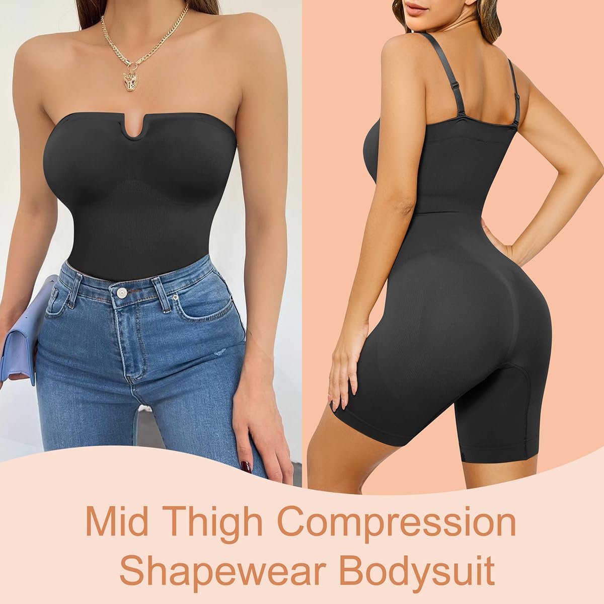 HOMETA Strapless Shapewear U Plunge Tummy Control Butt Lifter Mid Thigh Bodysuit Sculpting Full Body Shaper - Image 5