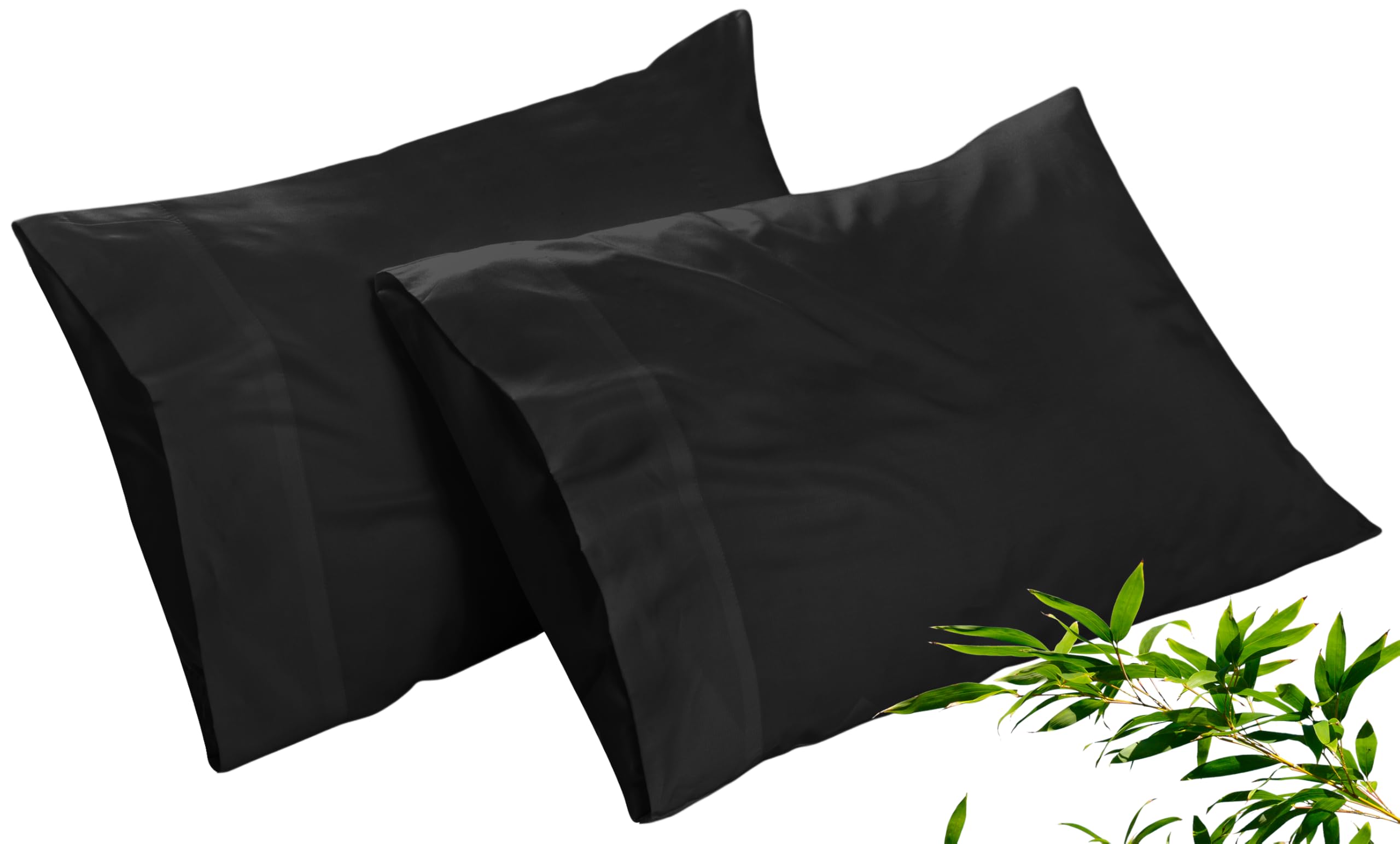 Royale Linens Cooling Pillow Cases King Size Set of 2-100% Rayon Derived from Bamboo Cooling Pillowcase for Hot Sleepers - Soft & Silky Pillow Covers with Envelope Closure (Black 20x40 Inches)