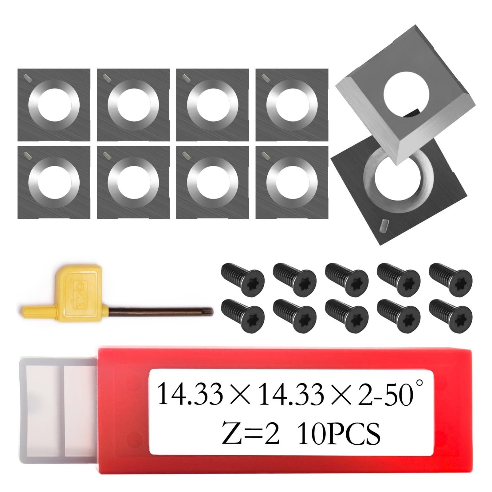 Inserti di Ricambio in Metallo Duro 10 Pezzi 14,33 mm Inserti Quadrati in Metallo Duro frese a 2 Bordi for Testa pialla elicoidale a Spirale Fresa Utensili for tornio