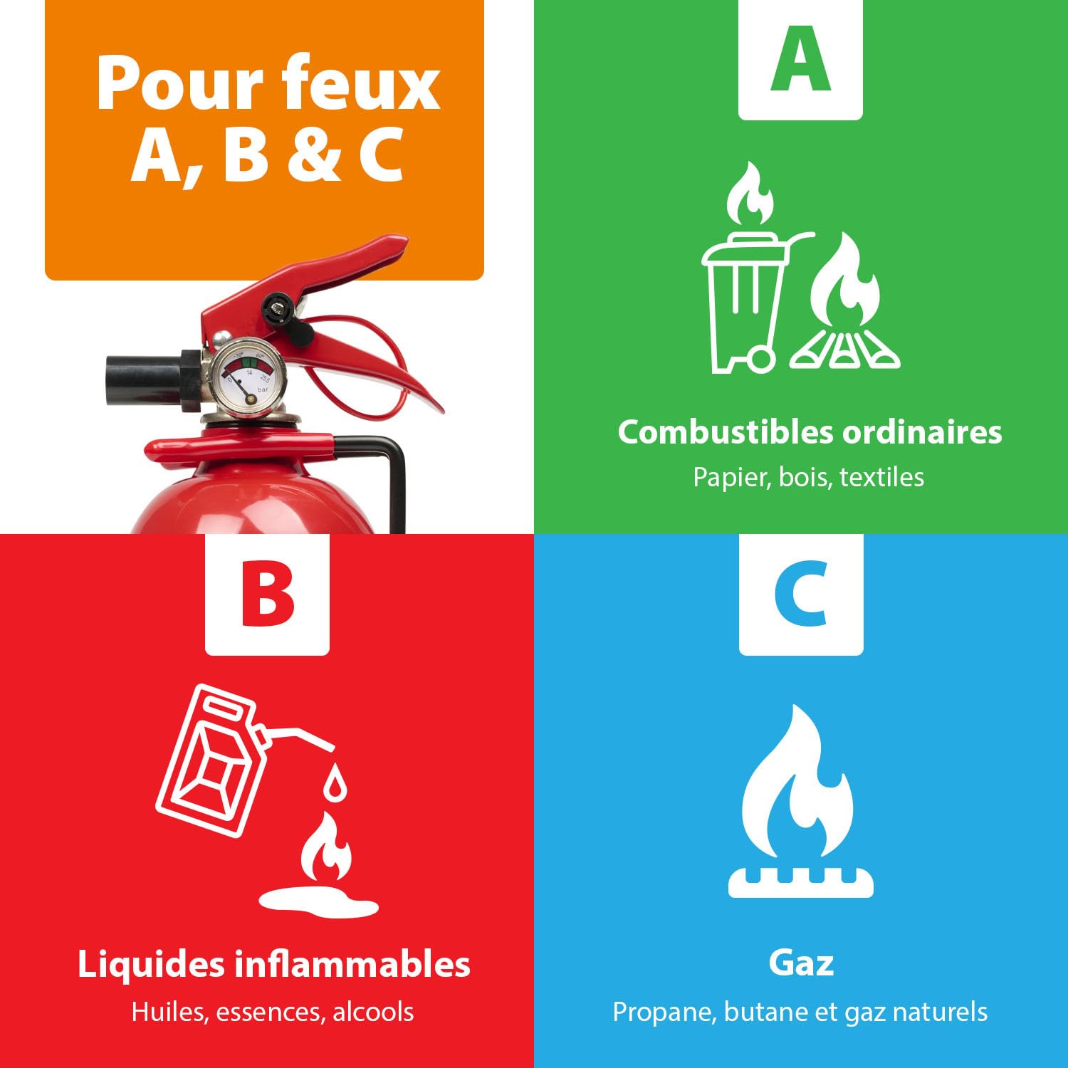 Smartwares Extincteur Poudre 1 kg Feux ABC Support Inclus FEX-18116