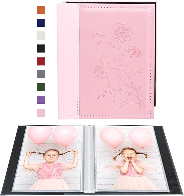 Miaikoe Small Photo Album 6x4 2 Packs, Each Pack Holds 50 Vertical Pictures, Slip in Top Loading Photo Albums Only 10x15cm for Artwork or Postcards Storage (Pink)