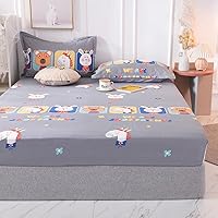 Vista 16 de Sábana de bolsillo profundo de algodón de dibujos animados impreso niños protector de colchón, sábanas antideslizantes para niños y niñas dormitorio