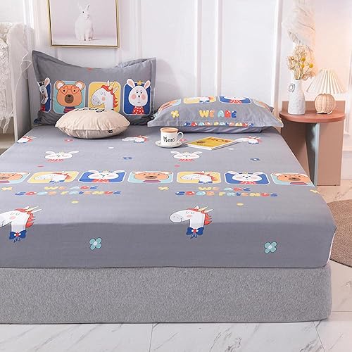 Miniatura 16 de Sábana de bolsillo profundo de algodón de dibujos animados impreso niños protector de colchón, sábanas antideslizantes para niños y niñas dormitorio