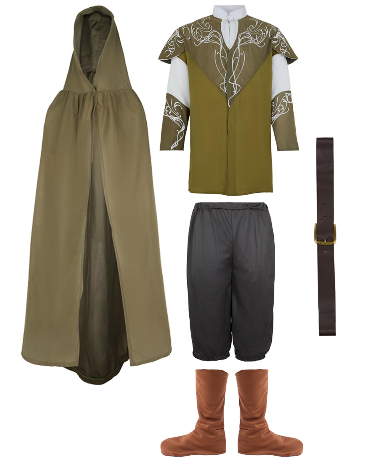 Funidelia Disfraz Oficial de Legolas - El Señor de los Anillos para hombre, Capa, camiseta, cinturón, pantalón y cubrebotas - Traje para adultos para fiestas, Carnaval y Halloween - Talla M