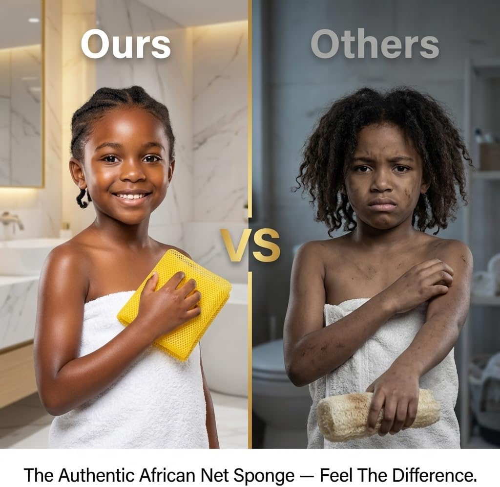 Kids African Net Sponge Authentic - Small | with Knots, Real, Long, Exfoliating Net Sponge Body Care Wash Cloth with 22 Colors Available | Mini Loofah | Kids Loofah (Bright Yellow, Small)
