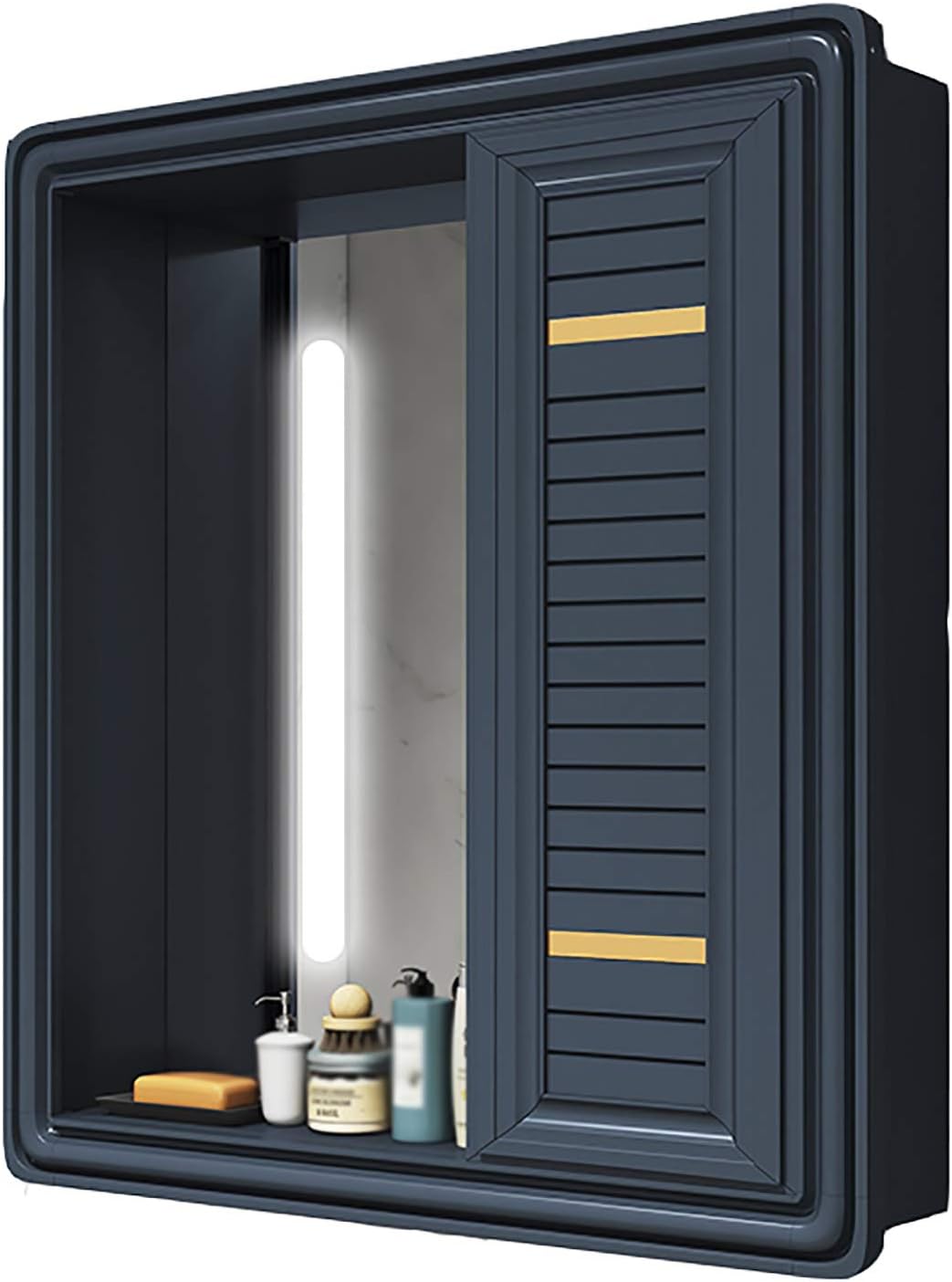 LED Bathroom Mirror Cabinet with Demister Bathroom Invisible Sliding Mirror Hidden Sliding Wall Mounted Storage Cupboard (Blue 60 * 70 * 12.5 cm)