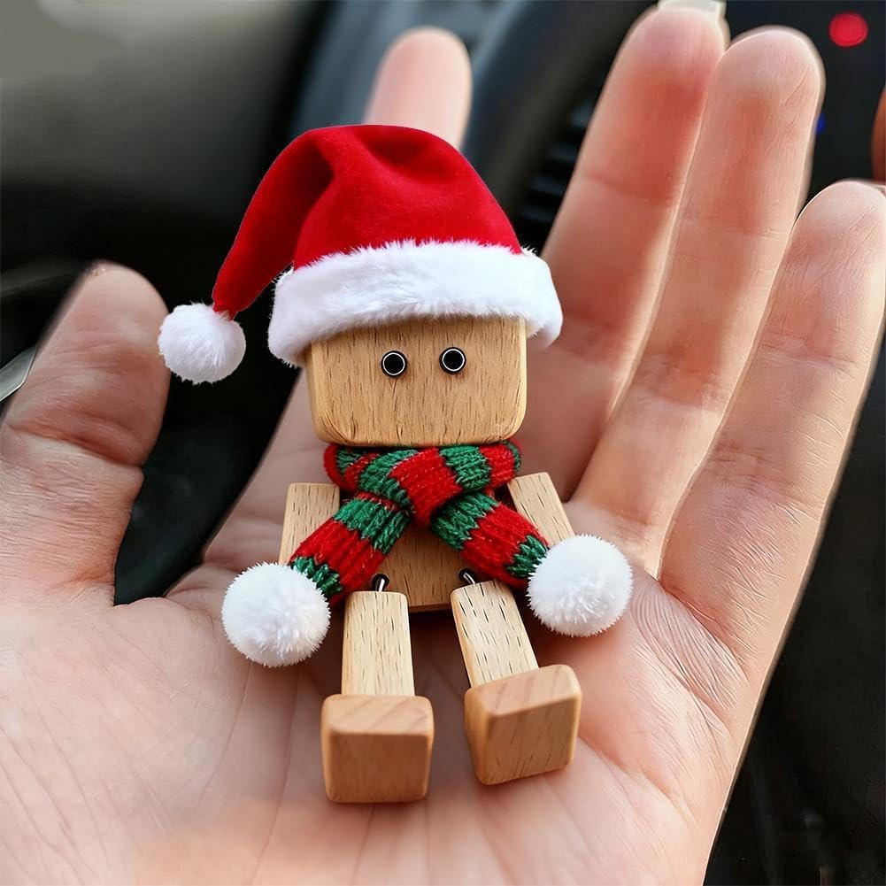 Shaking Wooden Man Figurine,Christmas Shaking Feet Wooden Doll with 12PCS Magnetic Expressions,Car Dashboard Decoration,Funny Desktop Decor,Gifts for Family Wife Daughter