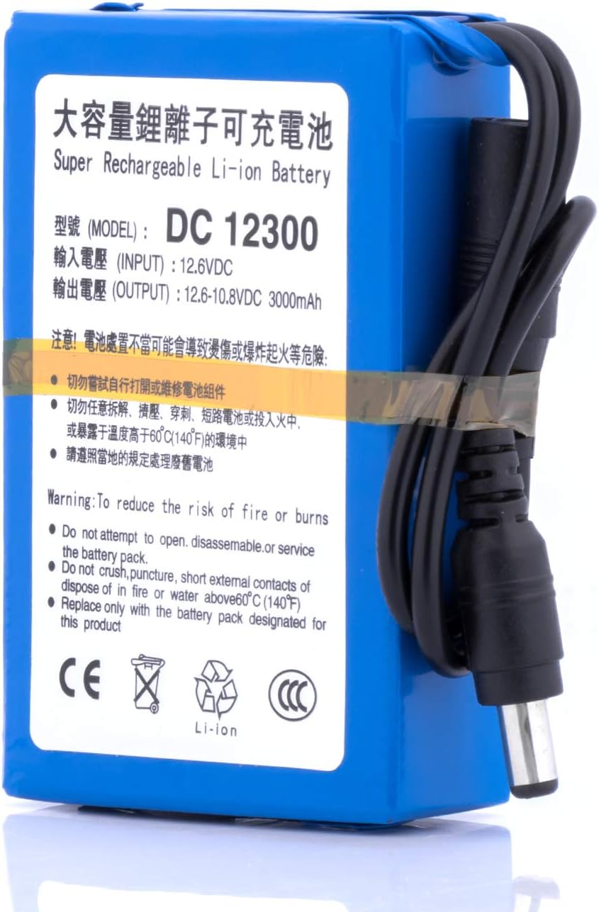 Super Polymer Rechargeable 3000mAh Lithium ion Battery for Fishing Finder,Guitar Spectra S2 and More DC 12V DC12300 Blue