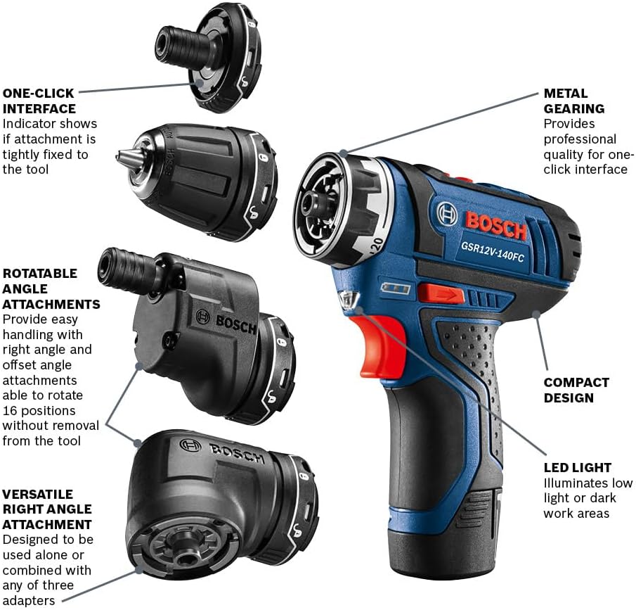 Bosch GSR12V-140FCB22 12V Max Drill/Driver with 5-In-1 Flexiclick® System and (2) 2.0 Ah Batteries