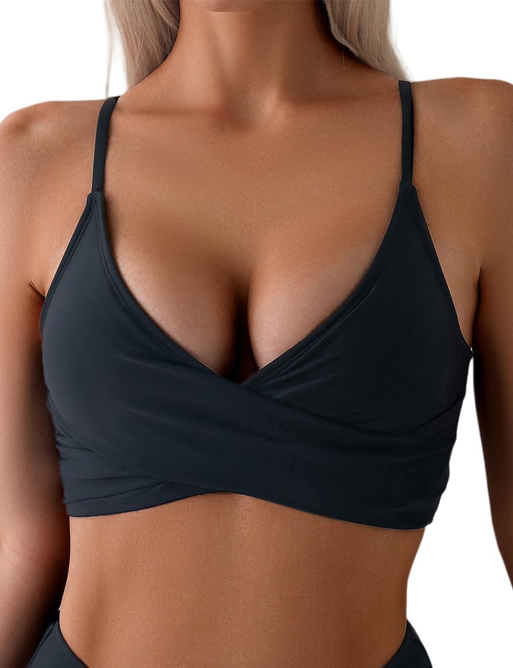 Tainehs Women's Bikini Tops V Neck Color Block Swimsuit Twist Front Bathing Suit