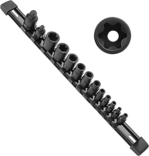 Reniteco 13 PC Female E Torx Star Socket Set with Rail - 11PC Star Socket Set and 2PC Impact Socket Adapter & Reducer Set，E4 - E20 Torque Socket Set
