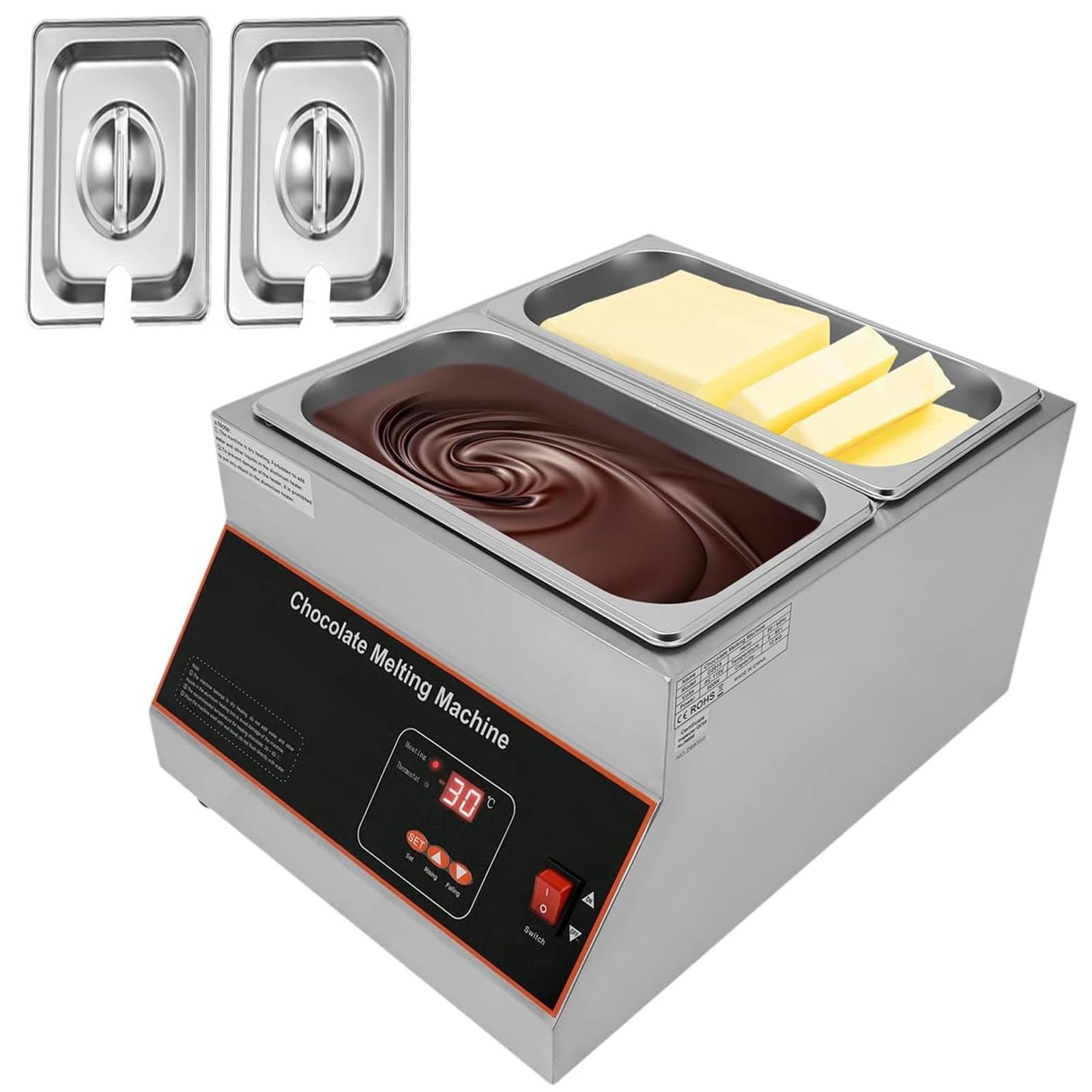 Tempéreuse De Chocolat À Commande Numérique, fondoir à Chocolat électrique Commercial avec température réglable de 0~85℃, pour Chocolat 2 Cuves de 1,5 L Fondoir à Chocolat Twincylinder