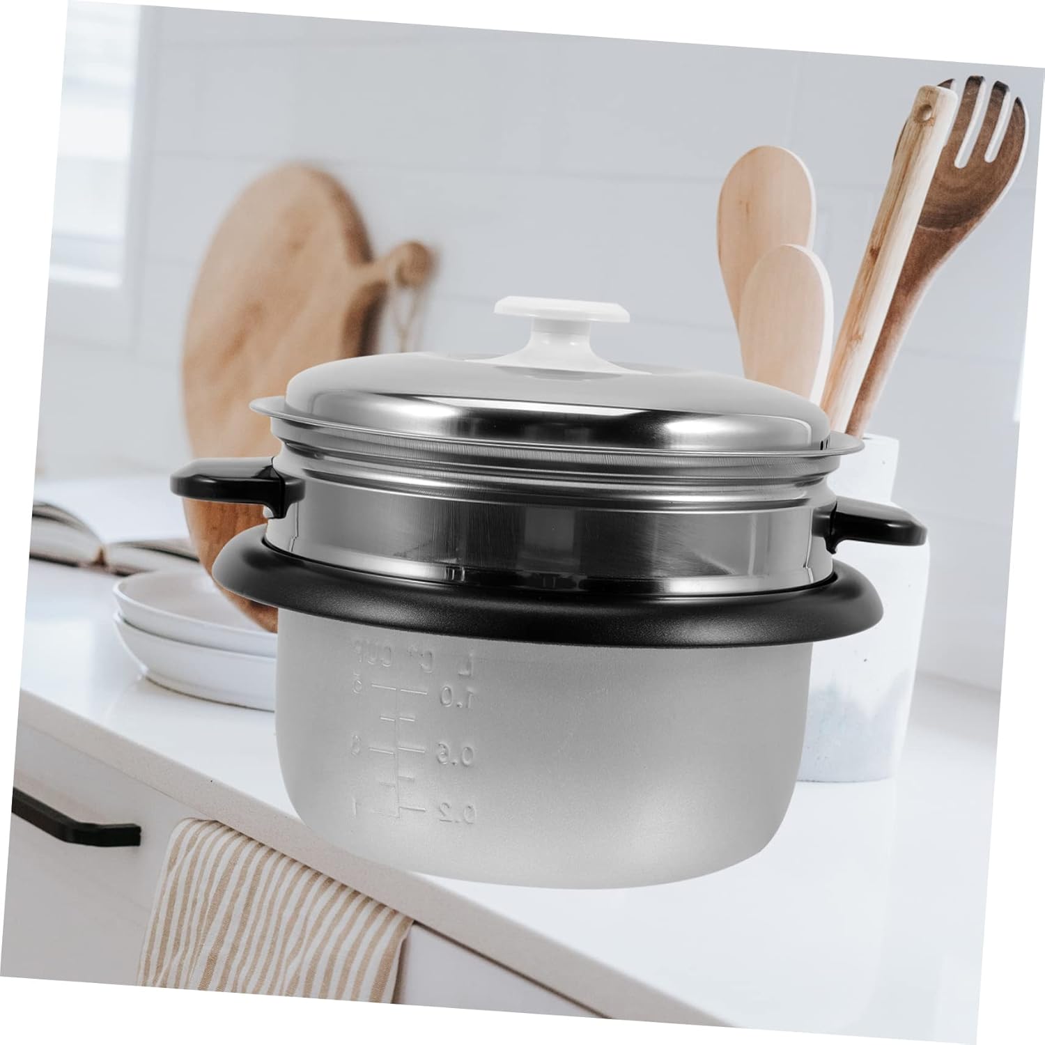 PRETYZOOM Non-stick Rice Cooker Inner Pot Capacity with Scale Design and Easy to Clean for Home and Dorm Cooking Includes Steamer Tray and Lid Random Style