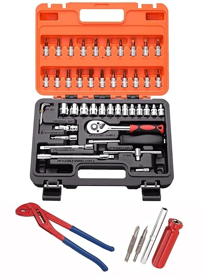 Digital Craft Multifunction Hand Tool Kit Car Ratchet Wrench Assembly Tool Household Repair Tools Automotive Set 46PC Socket Set,4 In 1 Screw Driver,Water Pump Plier,